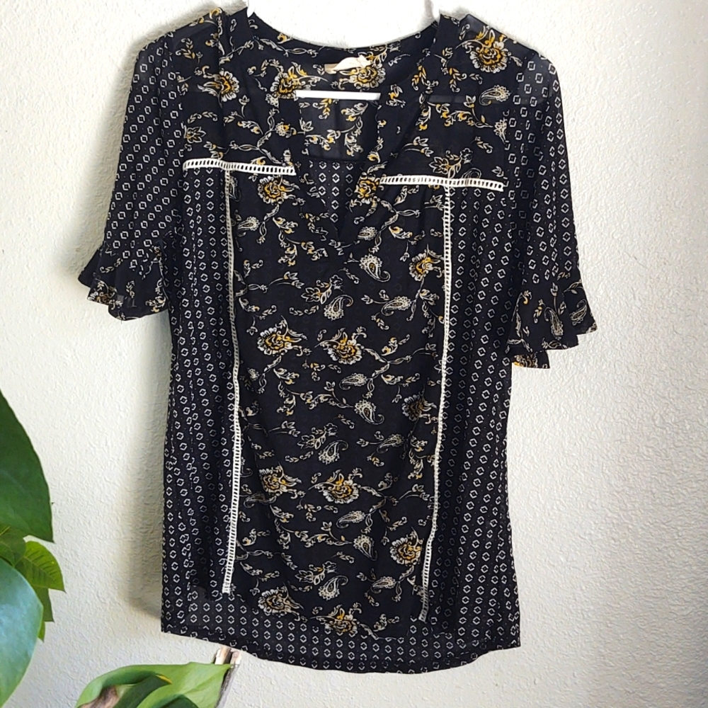 Sheer Ember Black & Yellow Floral Blouse